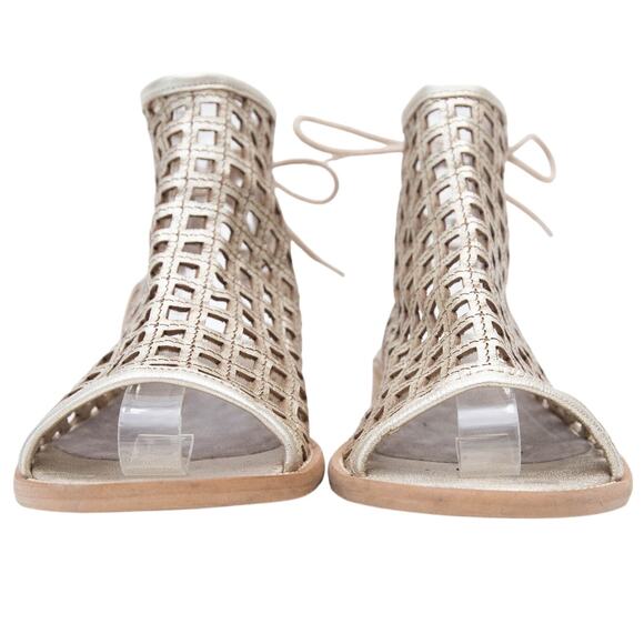 Musse & Cloud Gold Aimy Laser Cut Sandals Size 38 US 7-7.5 - Picture 3 of 10